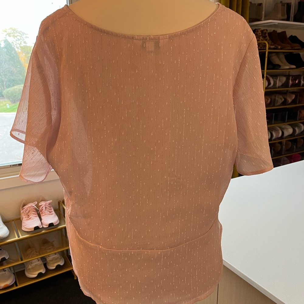 Express Light Pink Metallic Button-Front Blouse - Picture 3 of 8